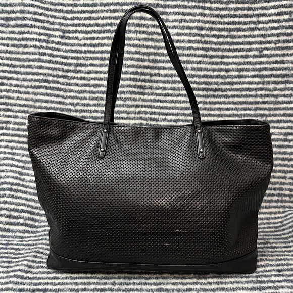 Rebecca Minkoff Black Perforated‎ Leather Tote Bag Large Expandable - Picture 3 of 9